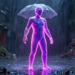 a human sculpture made out of rain, neon, beautiful, rendered in octane, unreal engine