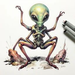 expressive and disturbing, black ink & copic markers, vibrant muted colors, graphic still of [ a extraterrestrial parasite infested ] [ lara croft ], by ( arthur adams ), by ( tom bagshaw ), by henry asencio, by kikuchi hideyuki