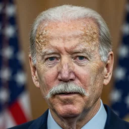 Detailed portrait of Joe Biden with large mustache and mullet hair, 8k, realistic, 50mm photograph