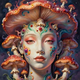 An extremely psychedelic experience, reality bending, morphing, transforming, colorful, surreal, magic mushrooms, psilocybin, LSD, face, detailed, intricate, elegant, highly detailed, digital painting, artstation, concept art, smooth, sharp focus, illustration, art by Krenz Cushart and Artem Demura and alphonse mucha