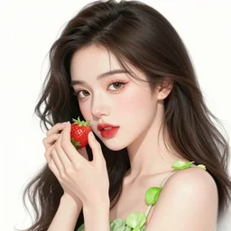 the portrait of an absurdly beautiful, graceful, elegant, sophisticated woman made of strawberries and green petals, an ultrafine hyperdetailed illustration by kim jung gi, irakli nadar, proportions, intricate linework, bright colors, octopath traveler, final fantasy, unreal engine 5 highly rendered, global illumination, radiant light, detailed and intricate environment