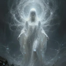 faceless, shaman, cultist, lovecraftian, surreal, shrouded figure, powerful being, plant spirit, fractal entity, spirit guide, light being, pearlescent, shiny, glowing, ascending, beautiful, subtle pattern, trending on artstation, by peter mohrbacher