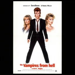 movie poster for the vampires from hell, starring david bowie and raquel welch, 1 9 7 4, poster art