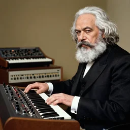 Karl Marx pondering his analog synthesizer