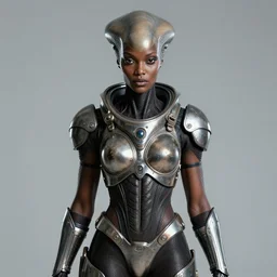 symmetrical portrait photograph of  beautiful  black alien space armor