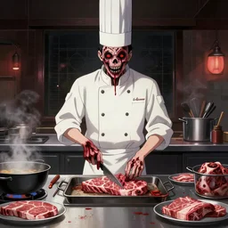 anime human meat restaurant, horror, nightmare, cook, food, cooking