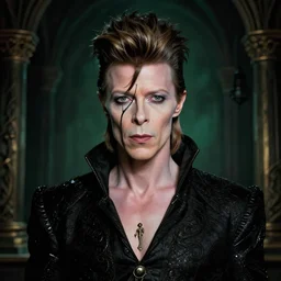 front shot of jareth from labyrinth, david bowie, 8 5 mm f 1. 8, ominous elegant ( ( intricate ) ) highly detailed concept artstation sharp focus ray tracing cinematic masterpiece fine portrait, by artgerm greg rutkowski tooth wu beeple