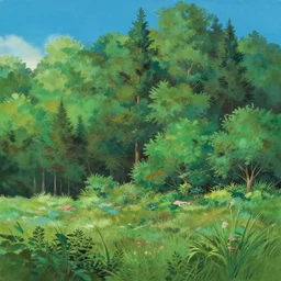 traditional gouache painting, forest lanscape panorama by pixar by makoto shinkai