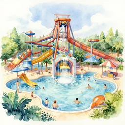 water color on paper, water park fun, highly detailed, artstation, masterpiece, award - winning,