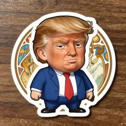 victo ngai cute trump sticker decal design, highly detailed, high quality, digital painting, by ross tran and studio ghibli and alphonse mucha, artgerm