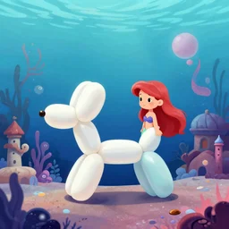 balloon animals pop art but placed under the sea in the little mermaid magical kingdom. digital art