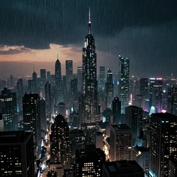 3 5 mm atmospheric dusk night - time photographic landscape of dystopian blade runner 1 9 8 2 city, matte painting, cinematic composition, futuristic dystopian megacity endless various mega - skyscrapers endlessly rising into the!!!!!!!! horizon!!!!!!!!, falling acid rain, neon, dramatic cinematography 3 5 mm
