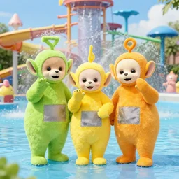 teletubbies having fun at the waterpark, award winning image