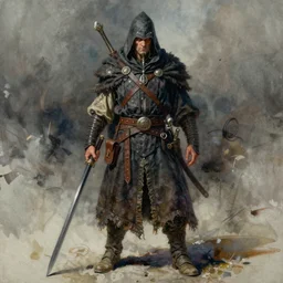 a oil / watercolor painting full body character portrait of a bandit / sorcerer in the style of moebius in the style of leonard boyarsky trending on artstation deviantart pinterest detailed photorealistic highlights and shadow hd 8 k post - processing high resolution