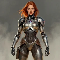 angela sarafyan as a cyborg warrior, by boris vallejo, artstation