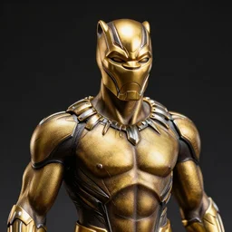 a close up photo of a detailed golden statue of Black Panther, Upper body shot, 8K,