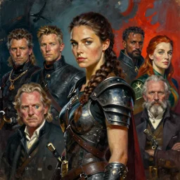 portrait of a female hellrider with olive skin and brown hair tied back in a braid. fantasy concept art. moody epic painting by james gurney, greg rutkowski, charlie bowater, giger, maxim verehin and alphonso mucha. artstationhq. painting with vivid color. ( dragon age, witcher 3, lotr )