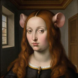 a highly detailed portrait of a beautiful rat face woman on a old room , el bosco style, brueghel,