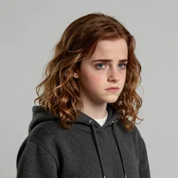 Poster artwork. Rendering of Emma Watson as Hermione Granger. Sad. Worried. Concerned. Wearing a hoodie!!! Wearing jeans!!! Vivid. Clean. Full of details. Extremely detailed. Award winning. Cinematic lighting. Vermeer. William Adolphe Bouguereau. Michael Whelan. Tomer Hanuka. Karol Bak. Makoto Shinkai. Thomas kinkade. Matte painting. Trending on artstation.