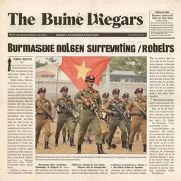 the burmese military surrendering to the rebels, newspaper article