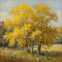 michal karcz grunge painting of a beautiful landscape, yellow  trees, detailed, elegant, intricate, 4k,