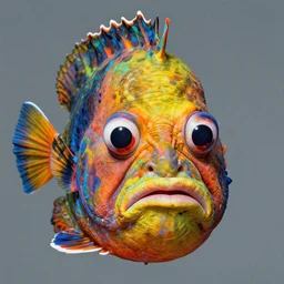 photographic portrait of a wrinkly cute colorful anglerfish face, by max ernst and alfred pellan