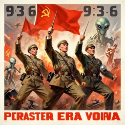 1 9 3 6 soviet propaganda poster depicting the victory against the aliens, by mikhail baljasnij