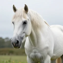 a photo of a beautiful white horse with long curly hair
