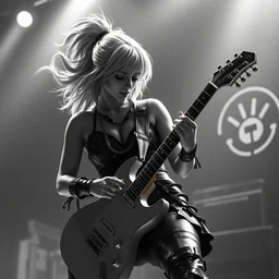 valkyrie playing guitar neon at battle ragnarok monochrome
