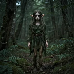 scary photo of an elf in the woods, photorealistic