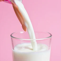 photo of barbie being dunked in a glass of milk with a pink background high detail closeup, phototealistic