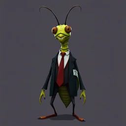cockroach character securityguard, black suit tie, head torso legs feet, lorax movie, nightmare before christmas, artstation