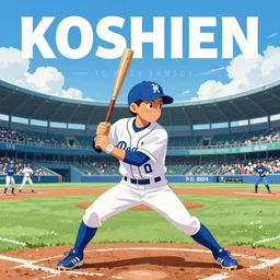poster of young baseball player winning in koshien stadium, blue sky and white clouds, the feeling of summer, intricate, highly detailed, art by greg rutkowski and alphonse mucha, 8 k