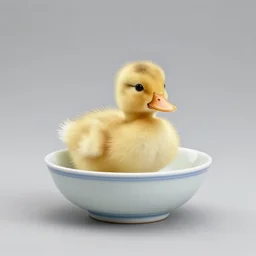 cute duckling in a small porcelain bowl, photography, minimalistic, 8 k