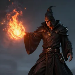 a portrait of dark wizard casting fire - ball and shoot it, cyberpunk concept art, trending on artstation, highly detailed, intricate, sharp focus, digital art, 8 k