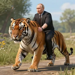putin rode a scarred tiger. unreal engine 5, 8 k