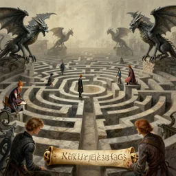 one way perspective labyrinth with gargoyles spell scroll art by artgerm and greg rutkowski and Craig Mullins, James Jean, Andrey Ryabovichev, Mark Simonetti and Peter Morbacher 16k