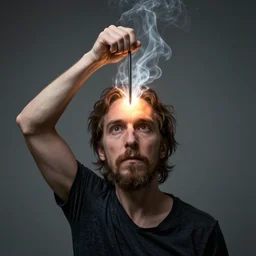 a man removing a nail made of energy from his third eye by alex grey