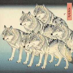 a beautiful painting pack of wolves, by ukiyo - e award - winning art color screen printing
