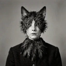 photographic portrait max ernst sad woman cat feathers face antique puppet