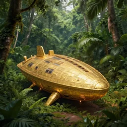 ancient precolumbian golden spaceship found in the jungle,