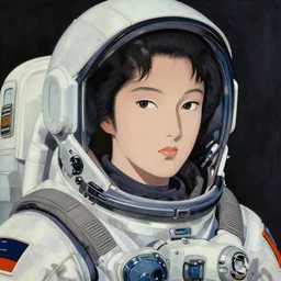 a beautiful ukiyo painting of young jennifer connelly as a military space pilot, wearing space techwear, detailed close up portrait, intricate complexity, concept art, by takato yamamoto, wlop, krenz cushart. cinematic dramatic atmosphere, sharp focus