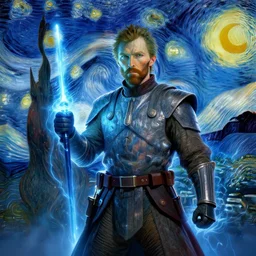 van gogh as a star wars jedi knight with a force field around, cinematic lighting, highly detailed, concept art, art by wlop and artgerm and greg rutkowski, masterpiece, trending on artstation, 8 k