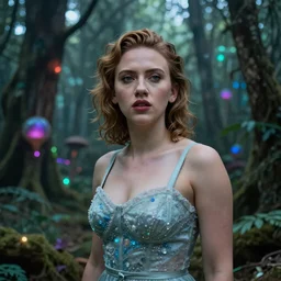 scarlett johansson in psychodelic dmt lsd forest, photorealistic, artgerm, artwork by Arian, Mark