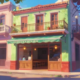 beautiful painting of a colorful cuban restaurant storefront,, animation, digital art, trending in artstation, cinematic lighting, art style by disney and pixar