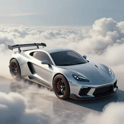 a random crossover design sport car in a utopia world. art by filip hodas. clouds by rhads. car by jeep.