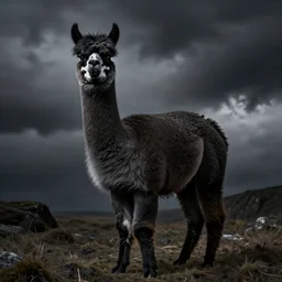 black metal alpaca with corpse paint, studio photography