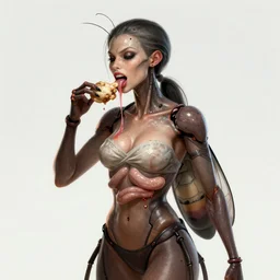 hot insect humanoid woman eating people, evil, full stomach, salivating, concept art, digital art, artstation, 4k, 8k n 9