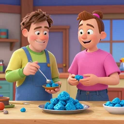 Walter White and Jesse Pinkman cooking blue rocks in a kids TV show