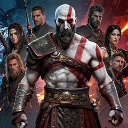 portrait of kratos from god of war, mattepainting concept blizzard pixar maya engine on stylized background splash comics global illumination lighting artstation by feng zhu and loish and laurie greasley, victo ngai, andreas rocha, john harris
